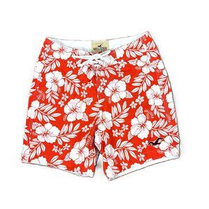 Hollister Tropical Hibiscus Board Shorts Red White M Surf Beach